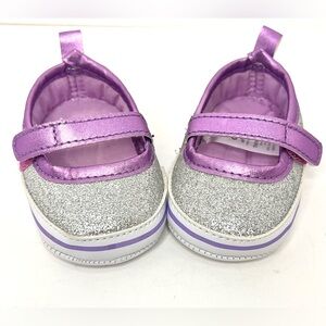 Child of Mine Carter’s Newborn Glitter Mary Jane Shoes Purple Silver Baby Girl